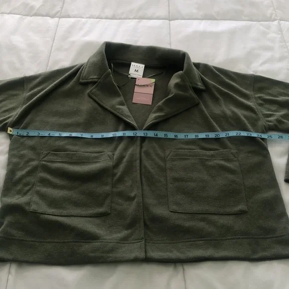 NWT Serra ladies open coatigan olive green sweater coat 🧥 with 2 pockets - Picture 4 of 8